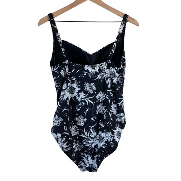 Niptuck Black Floral Printed Multi Fit Cup Ruched One Piece Swimsuit - Picture 6 of 6